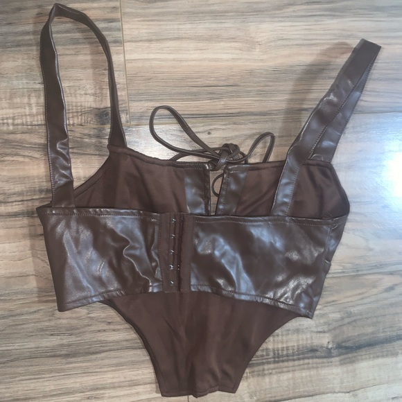 Brown Leather TicToc corset top - Picture 3 of 3